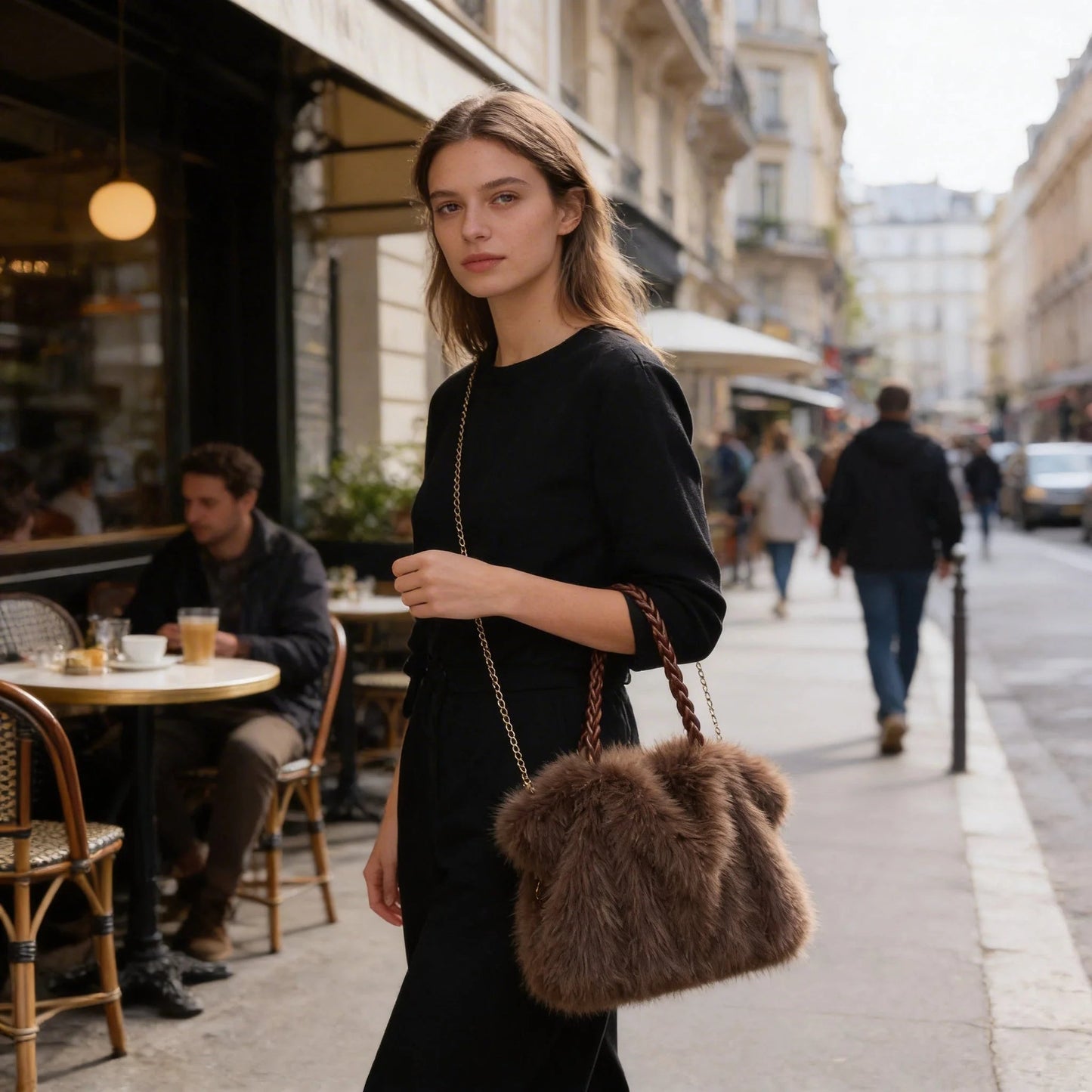 Valentina | Women’S Tote Bag with Soft Plush Finish and Braided Top Handle | Luxe