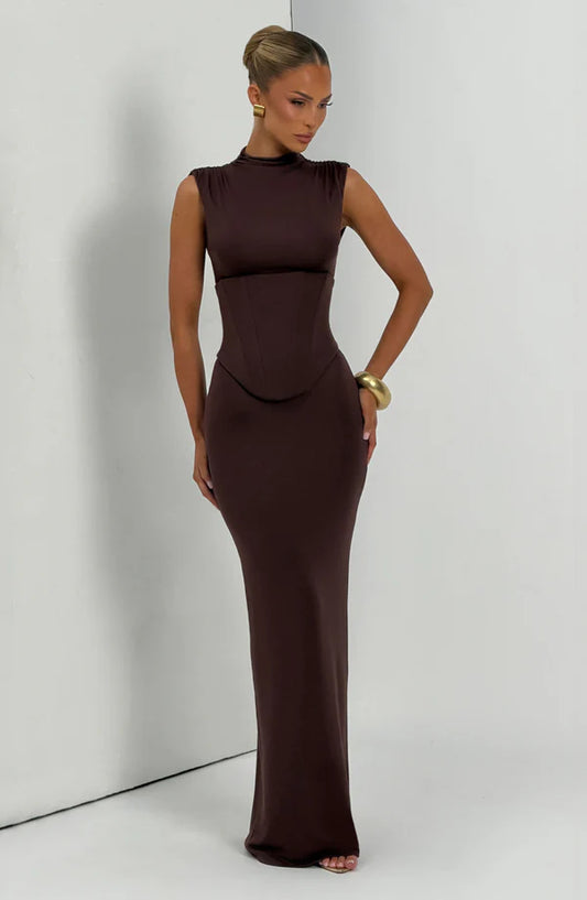 Soline Maxi Dress - Plum Brown