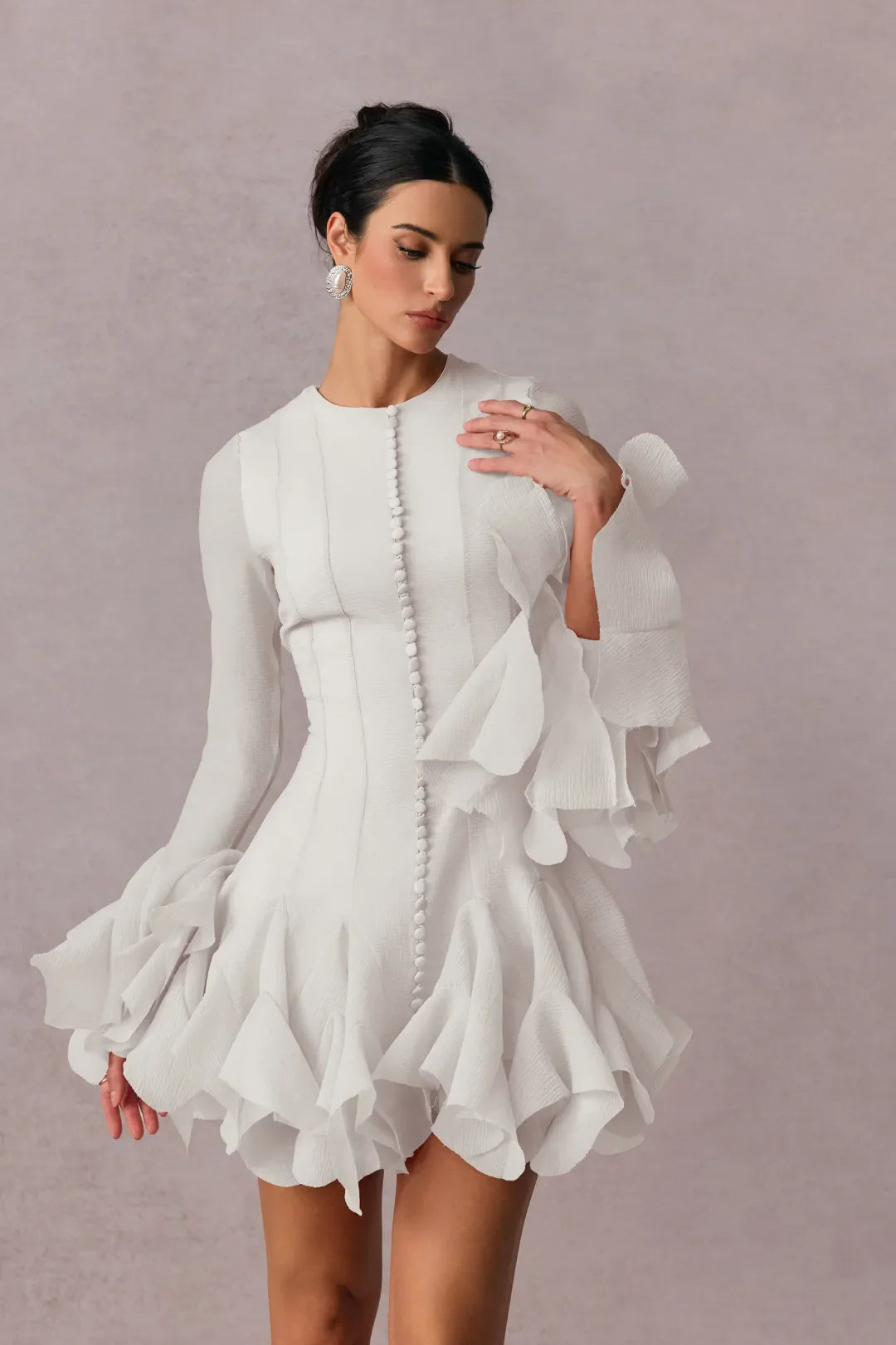 Leina Yarı Şeffaf Flare Mini Elbise