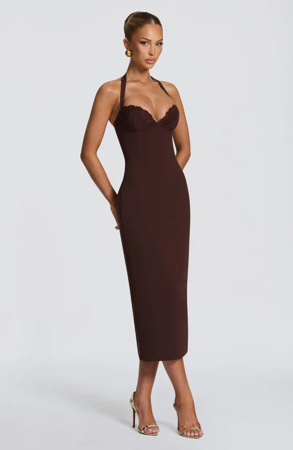 Cassia Midi Dress - Plum Brown