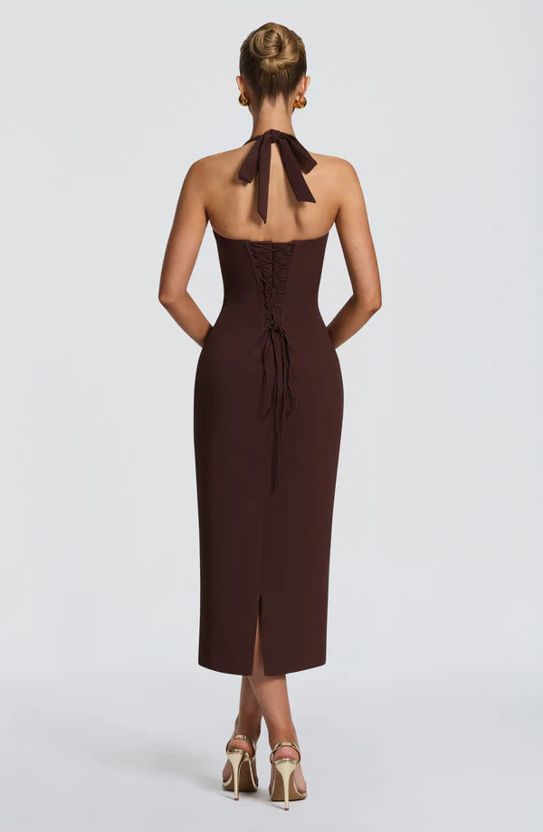 Cassia Midi Dress - Plum Brown