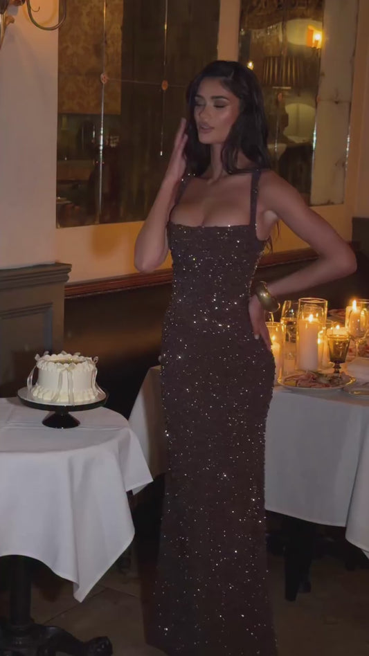 Calanthe Maxi Dress - Plum Brown Sparkle